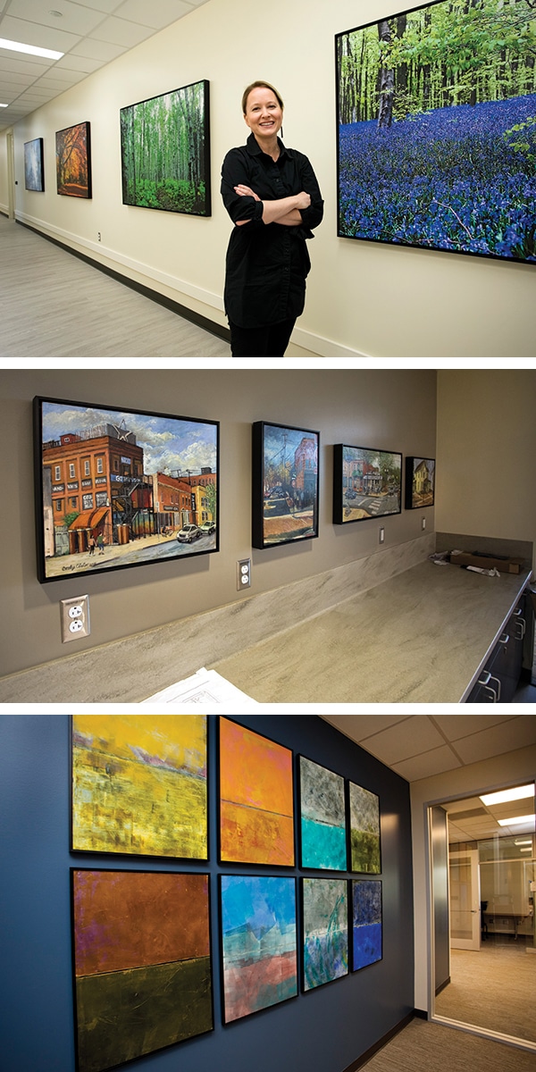 Kate Stahl, senior interior designer for the PRR project. The department’s many displays of art were selected for the faculty, staff, and visitor experience. [Photo: Dwight Cendrowski]